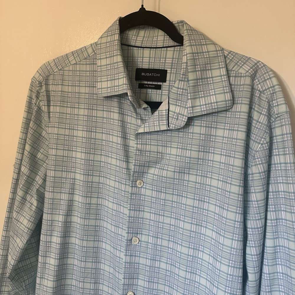 Bugatchi Mens 8 Way StretcLong Sleeve Button Up‎ Shirt Sz Large Blue Blend